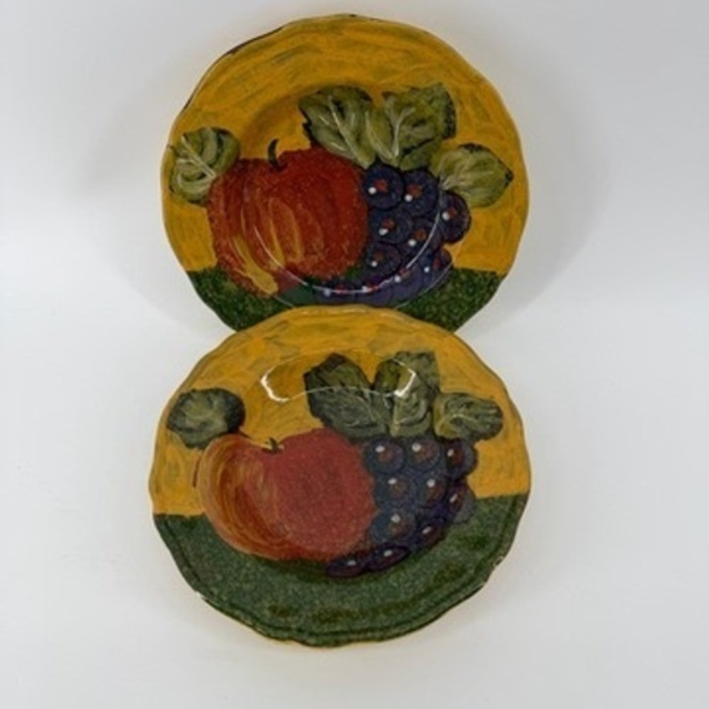 Arte Italica Italy Hand Painted Fruit Pasta Bowls Set of 2 Apples Grapes 9.5"